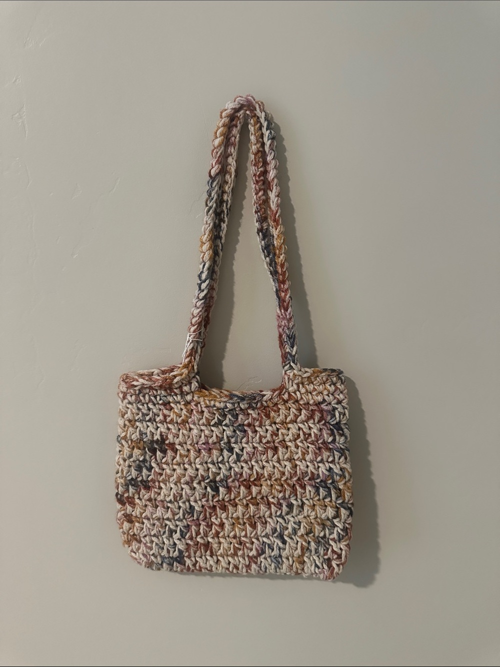 Handwoven Multicolor Crochet Shoulder Bag - Neutral Tones